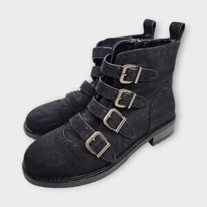 Arezzo Black Buckle Strap Combat Boots Steampunk Moto Style Women’s 8